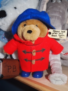 Paddington Bear is still front and center on our favorite stuffed animal shelf!
